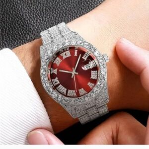 Red and Silver Crystal-Embellished Watch